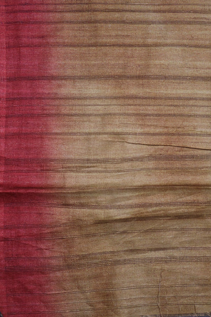 Jute Tussar Saree- Floral Pattern -Light Brown