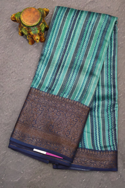 Chanderi Saree-Horizontal Lines-Sea Green