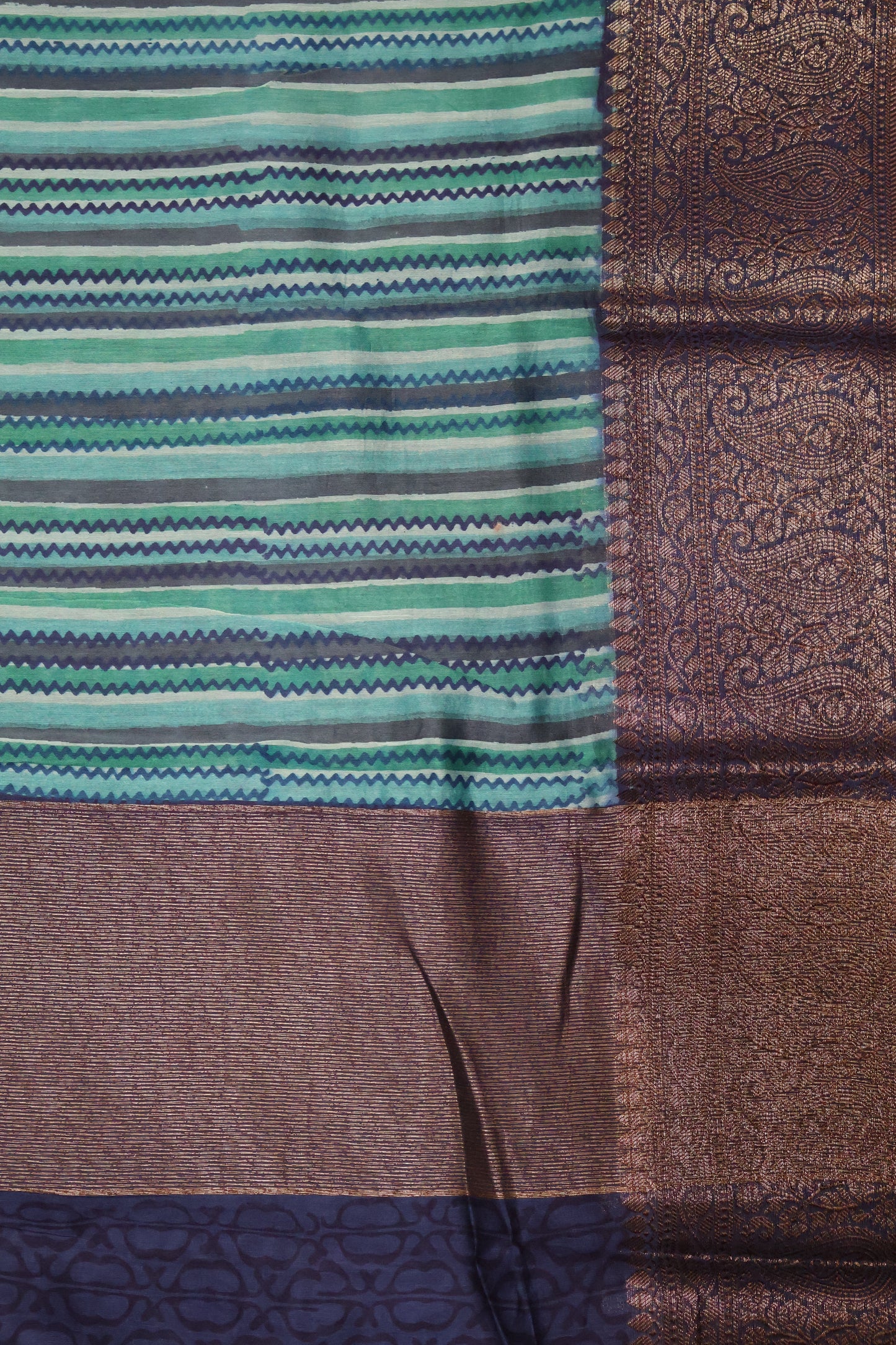 Chanderi Saree-Horizontal Lines-Sea Green