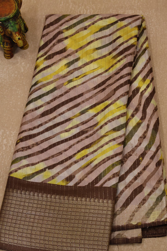Dola Silk Saree Lehariya Pattern-Mustard