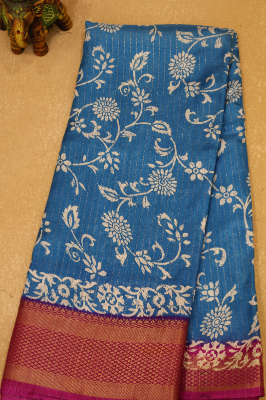 Dola Silk Saree Zari Lines-Sky Blue