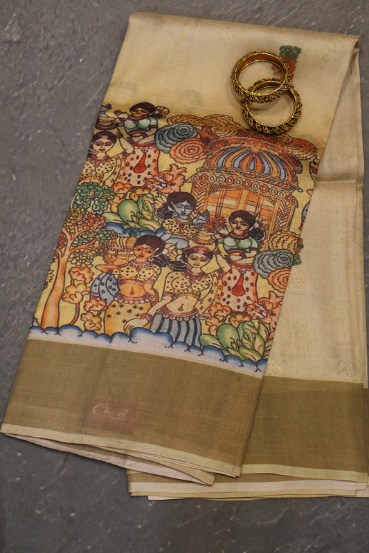 Pure Tussar Saree - Penn Kalamkari-Sandal