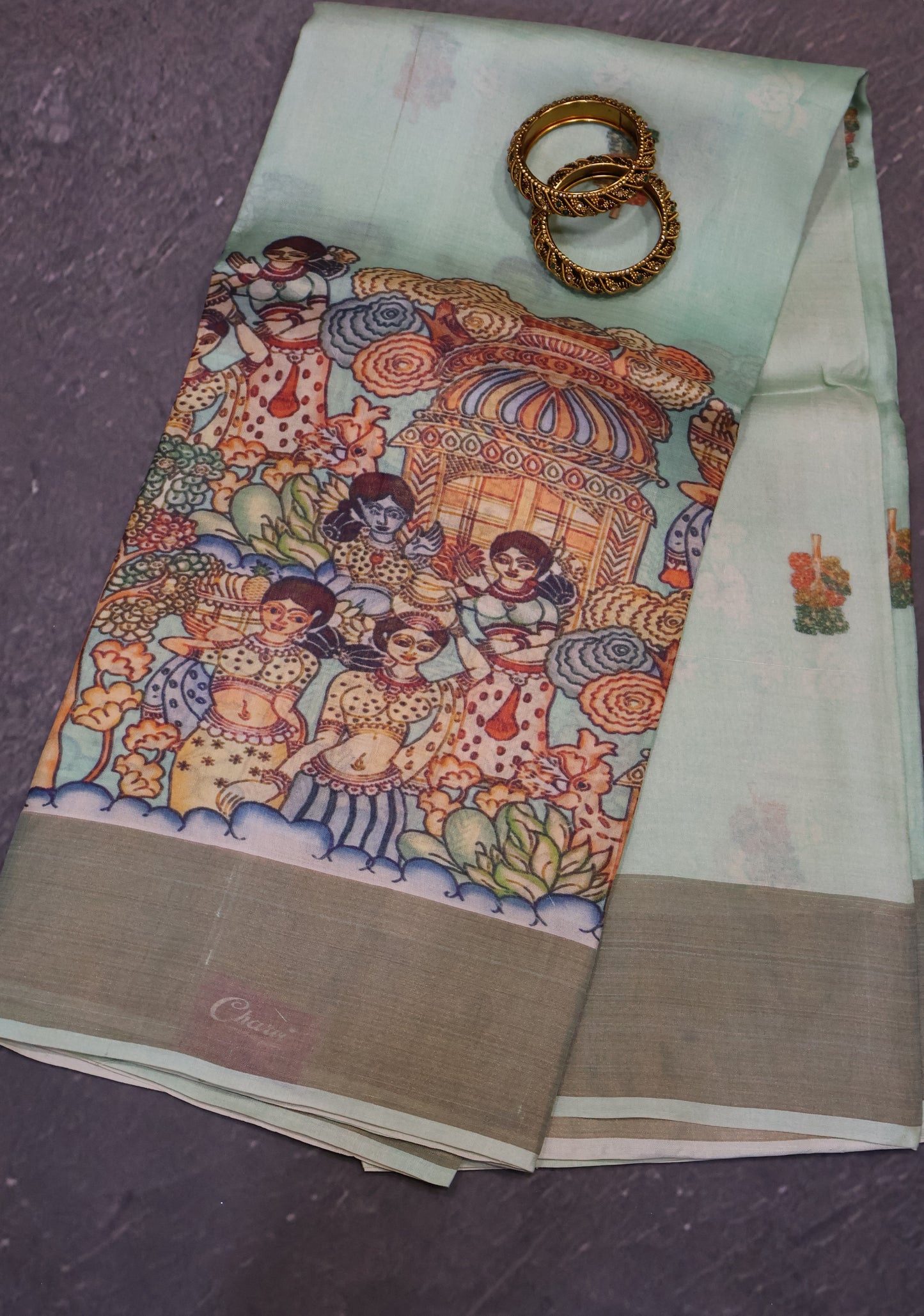 Pure Tussar Saree - Penn Kalamkari-Pista Green