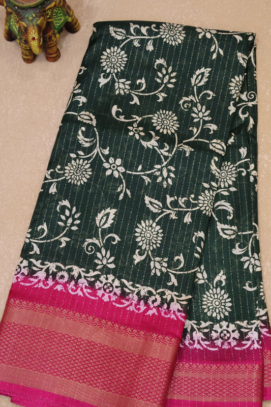 Dola Silk Saree Zari Lines-Bottle Green