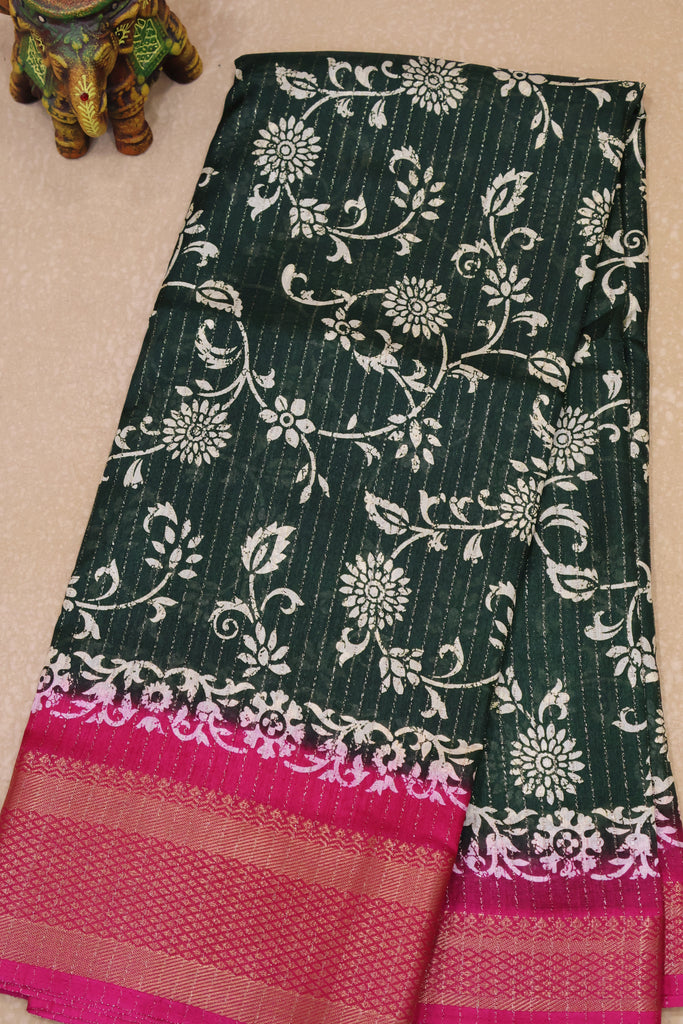 Dola Silk Saree Zari Lines-Bottle Green