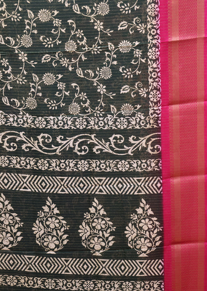 Dola Silk Saree Zari Lines-Bottle Green