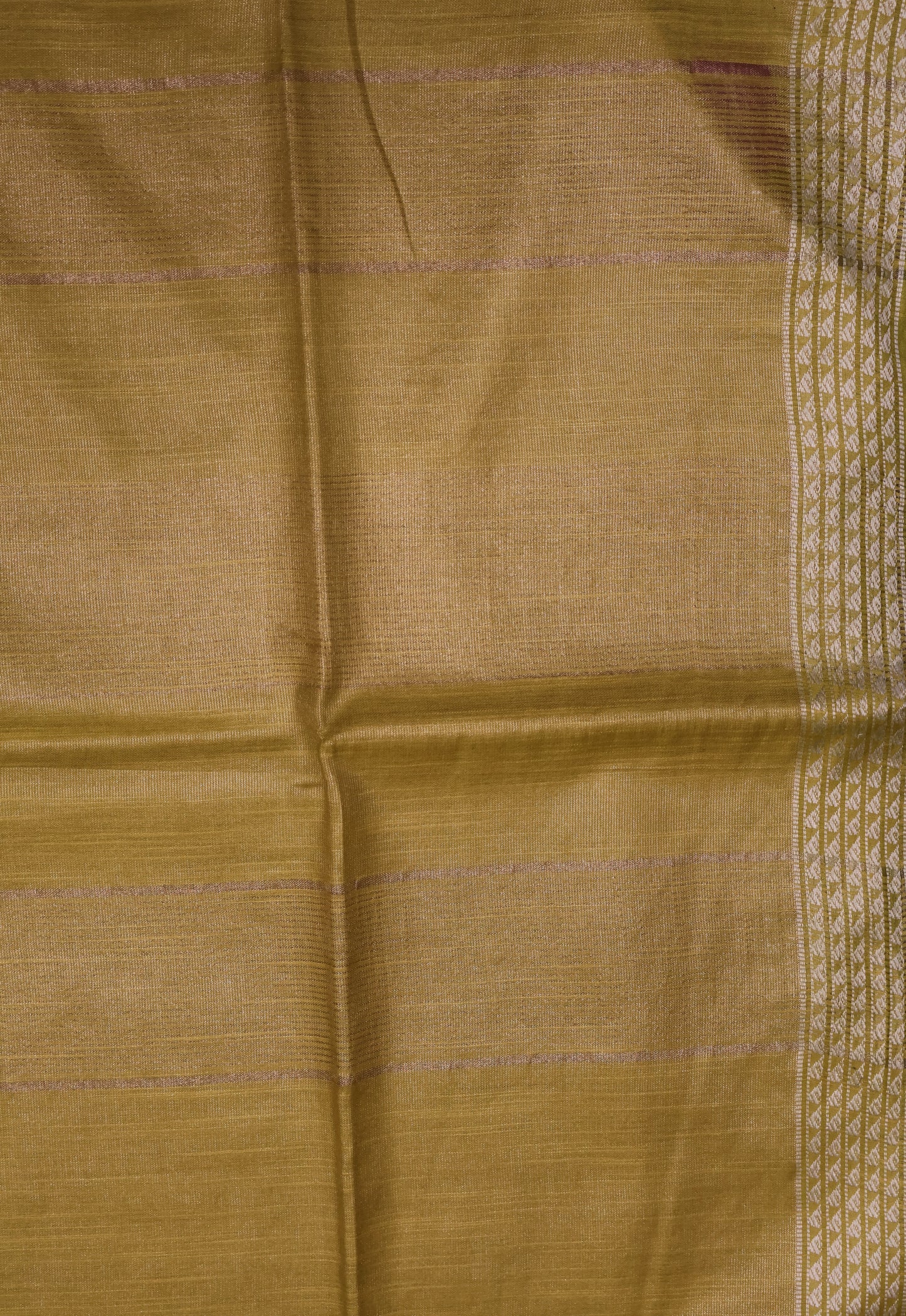 Tissue Linen Saree - Yellow Small Triangle Border