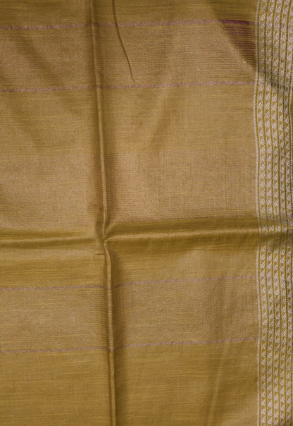 Tissue Linen Saree - Yellow Small Triangle Border