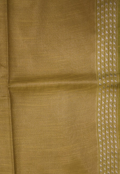 Tissue Linen Saree - Yellow Small Triangle Border