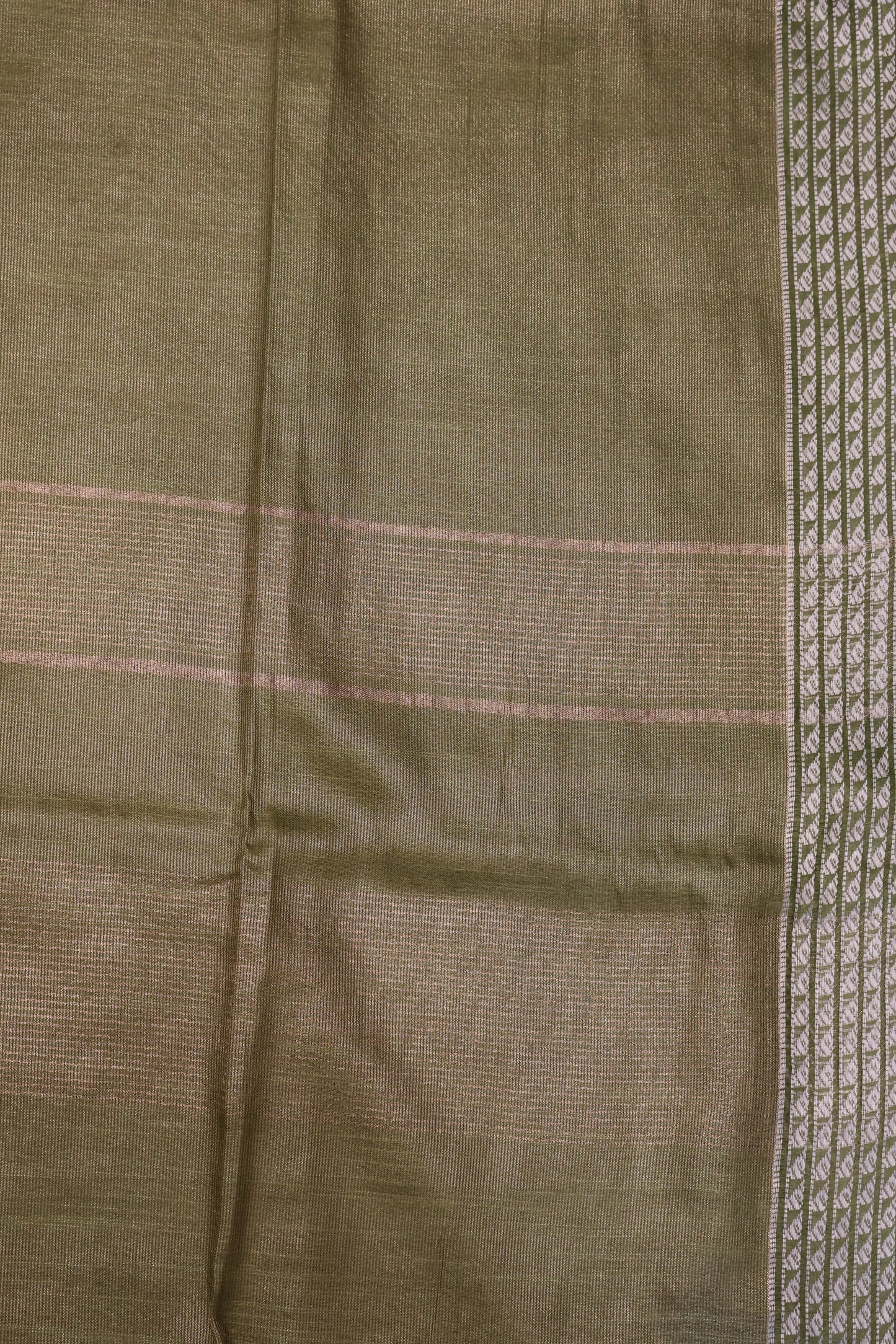 Tissue Linen Saree - Olive Green Small Triangle Border