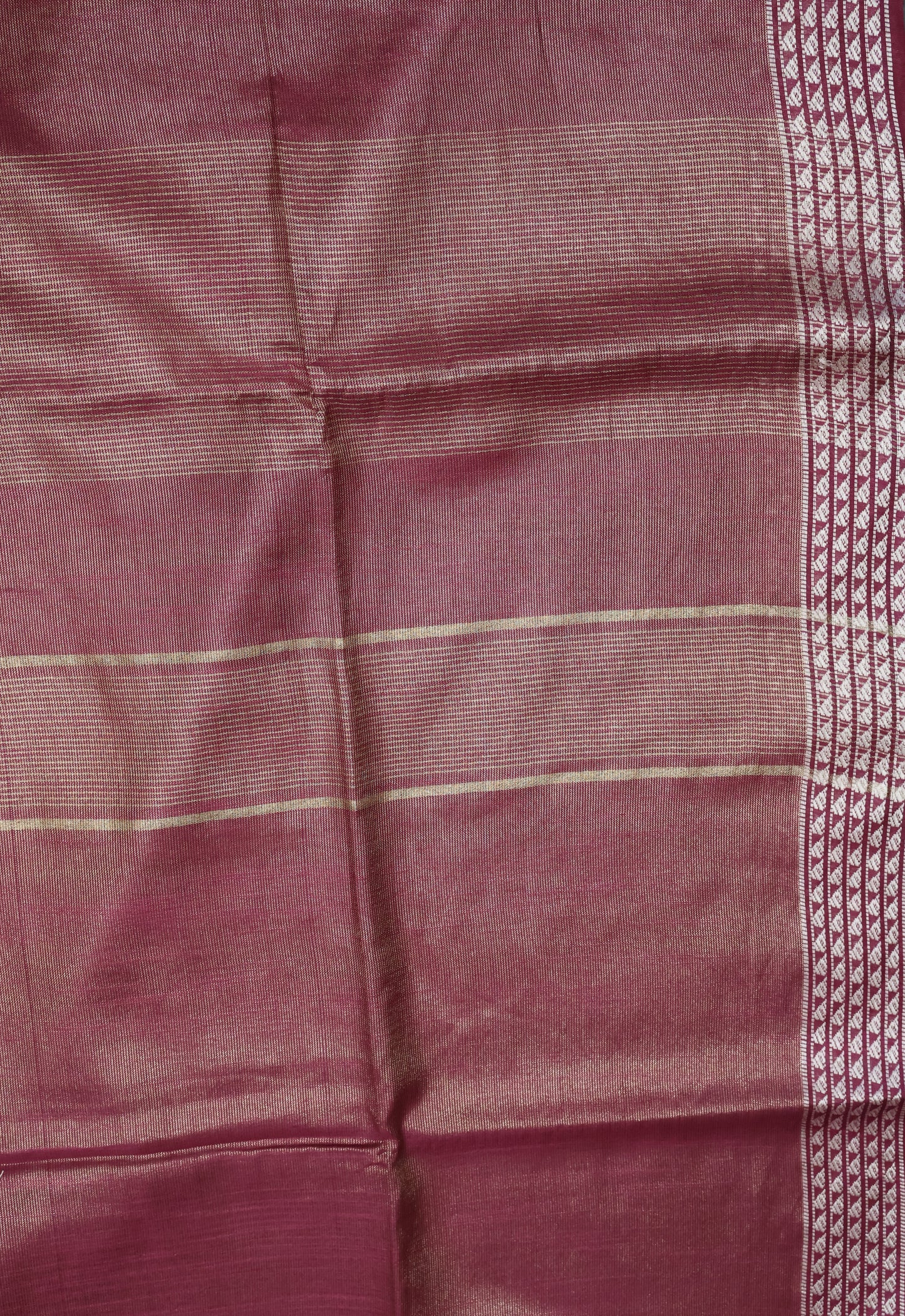 Tissue Linen Saree - Wine Small Triangle Border