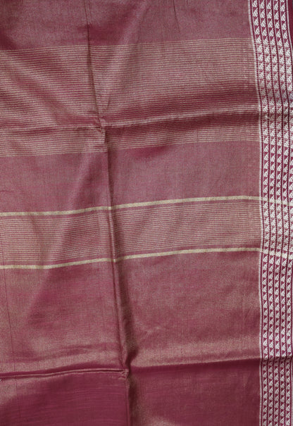 Tissue Linen Saree - Wine Small Triangle Border