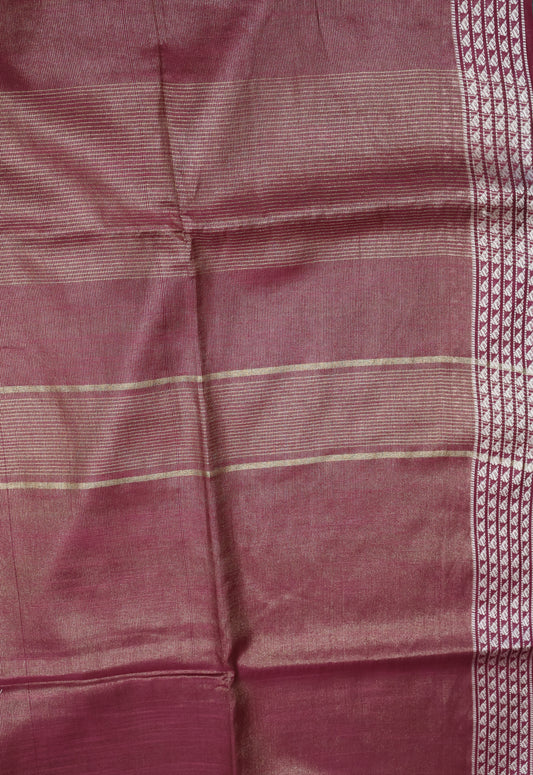 Tissue Linen Saree - Wine Small Triangle Border