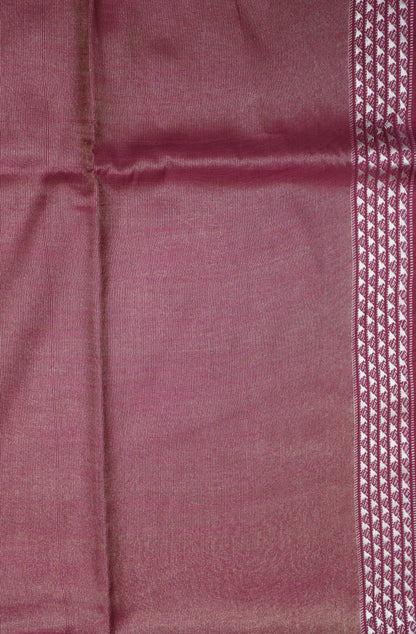 Tissue Linen Saree - Wine Small Triangle Border