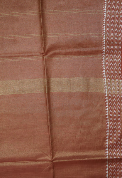 Tissue Linen Saree - Pale Orange Small Triangle Border