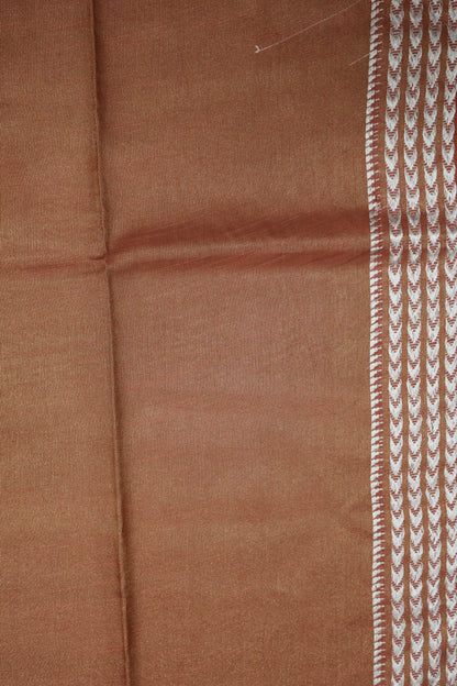 Tissue Linen Saree - Pale Orange Small Triangle Border