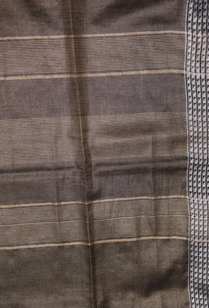 Tissue Linen Saree - Black Small Triangle Border