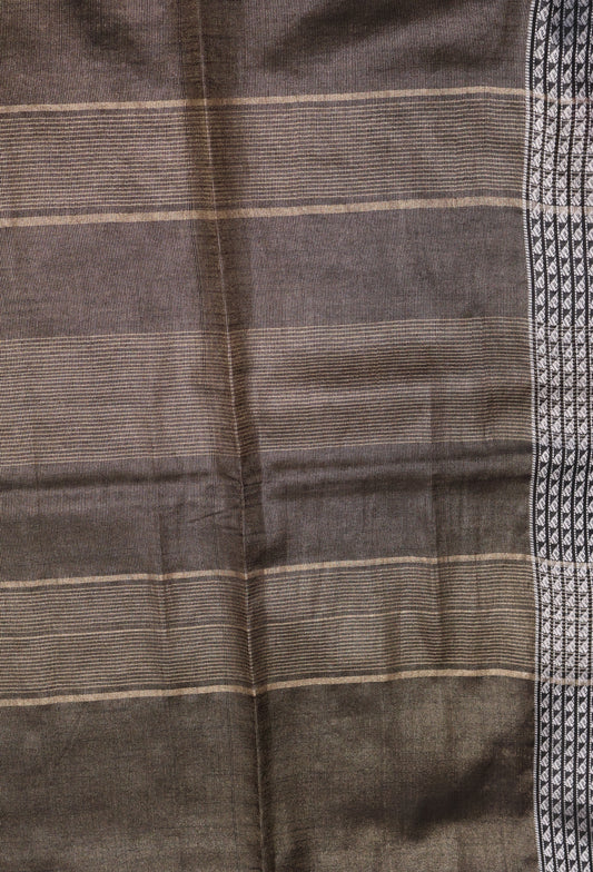 Tissue Linen Saree - Black Small Triangle Border