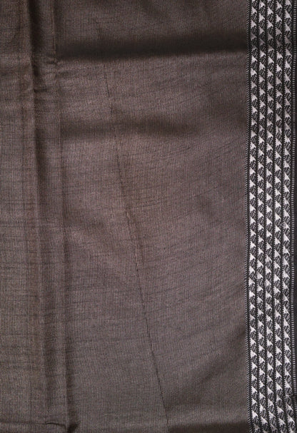 Tissue Linen Saree - Black Small Triangle Border