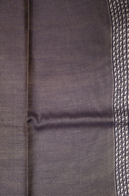 Tissue Linen Saree - Navy Blue Small Triangle Border