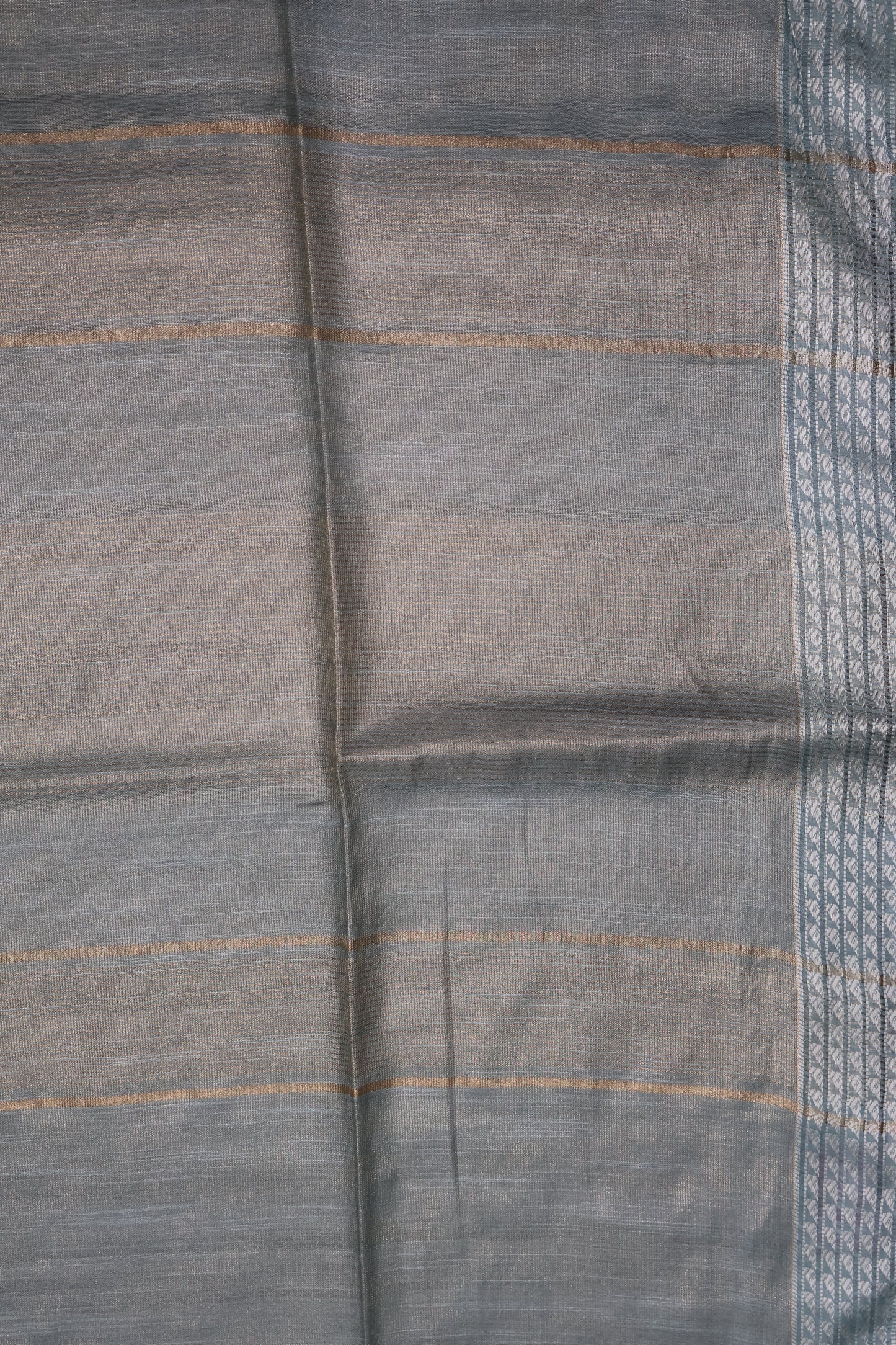 Tissue Linen Saree - Sea Blue Small Triangle Border