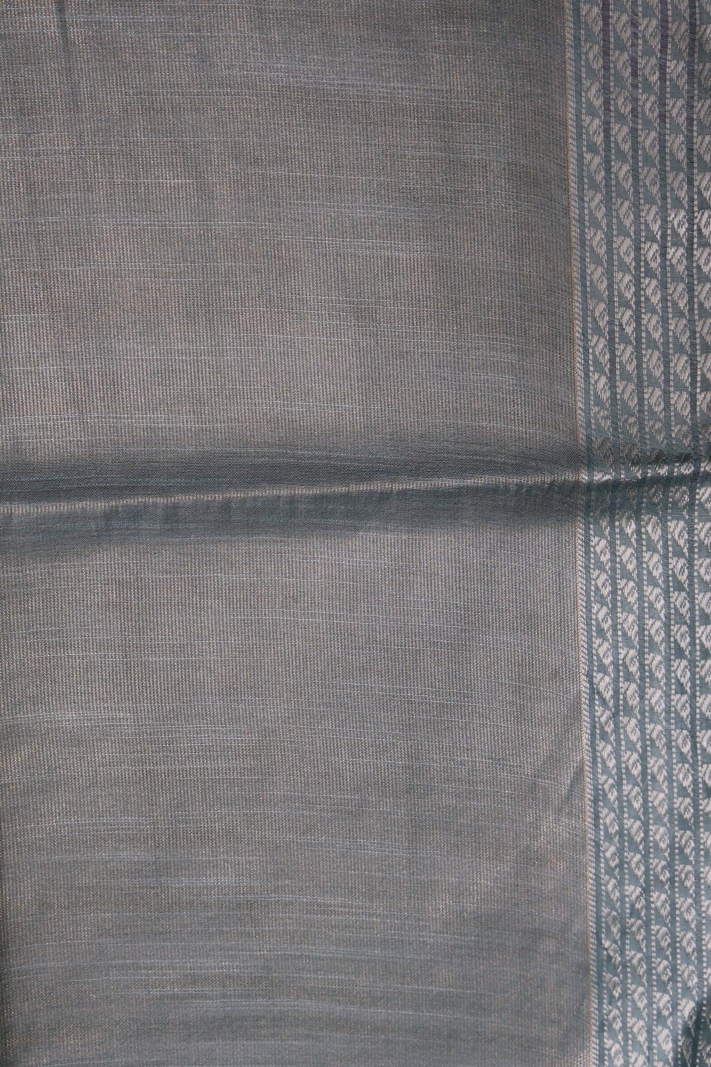 Tissue Linen Saree - Sea Blue Small Triangle Border