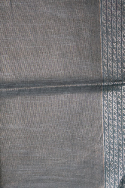 Tissue Linen Saree - Sea Blue Small Triangle Border