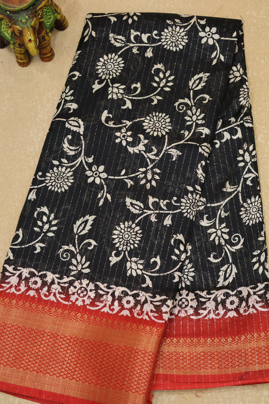 Dola Silk Saree Zari Lines-Black