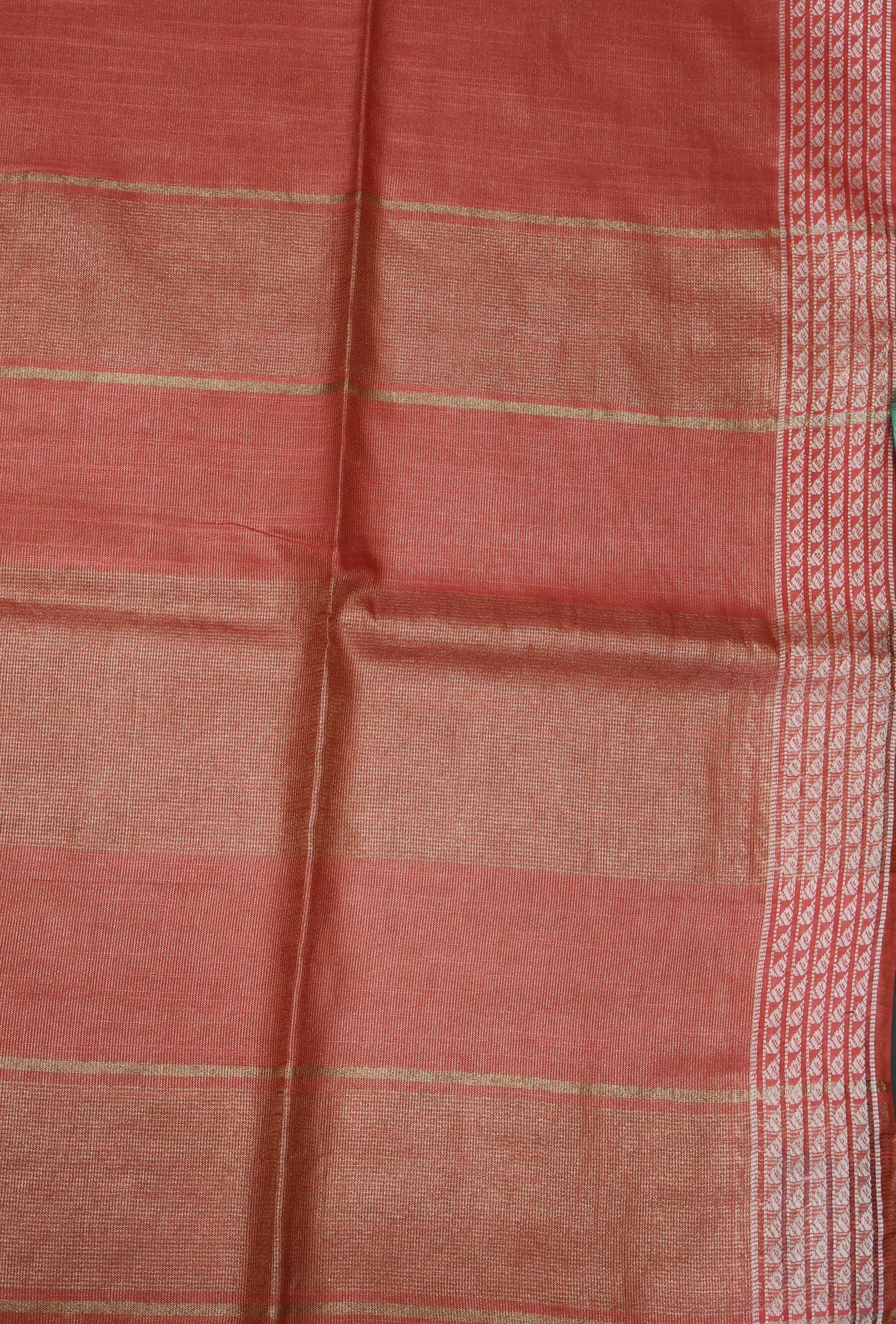 Tissue Linen Saree - Peach pink Small Triangle Border