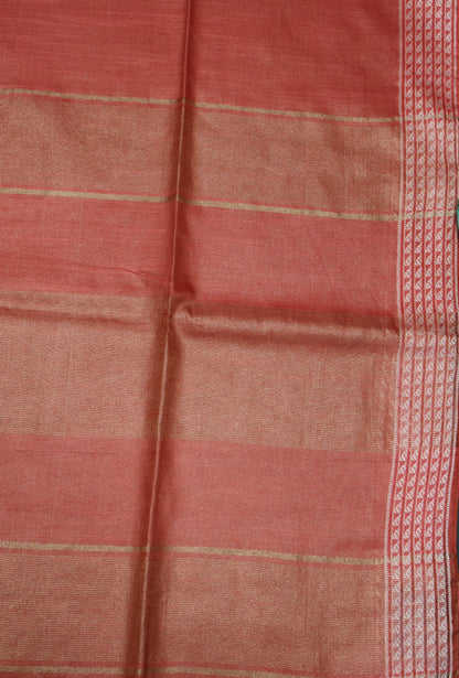 Tissue Linen Saree - Peach pink Small Triangle Border