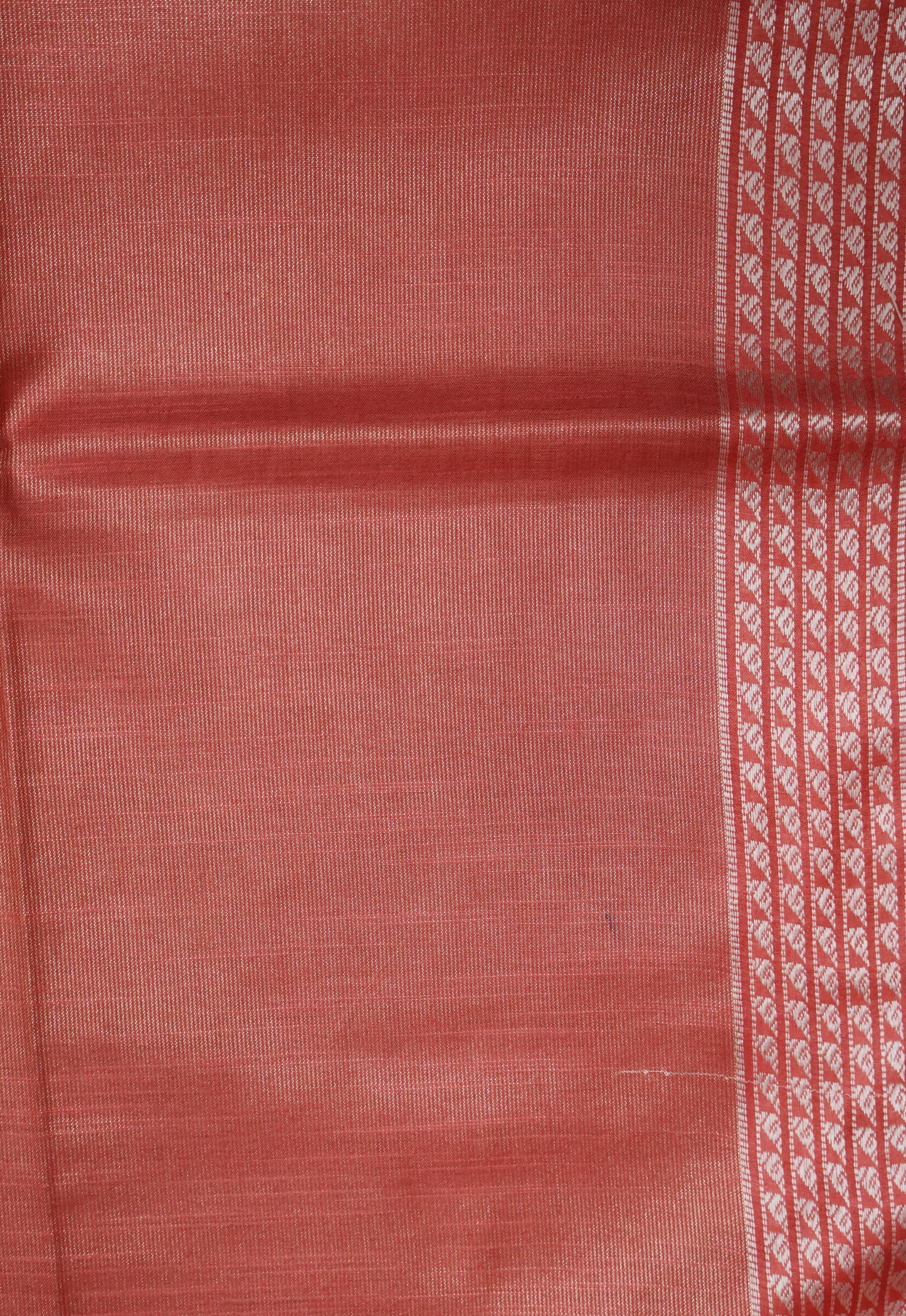 Tissue Linen Saree - Peach pink Small Triangle Border