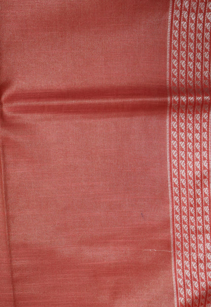 Tissue Linen Saree - Peach pink Small Triangle Border