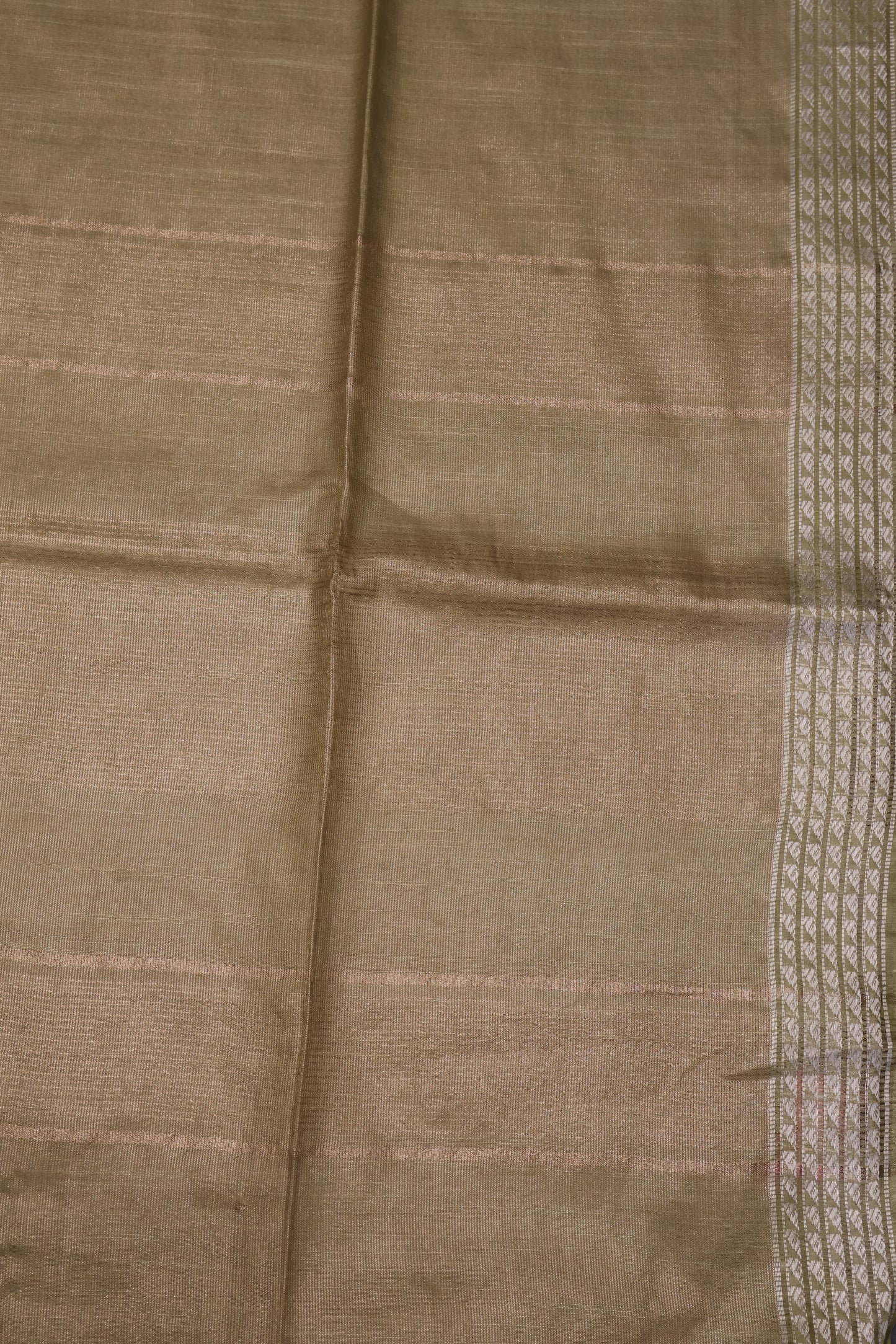 Tissue Linen Saree - Lt Olive Green Small Triangle Border