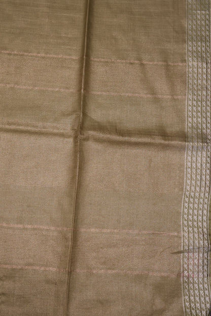 Tissue Linen Saree - Lt Olive Green Small Triangle Border