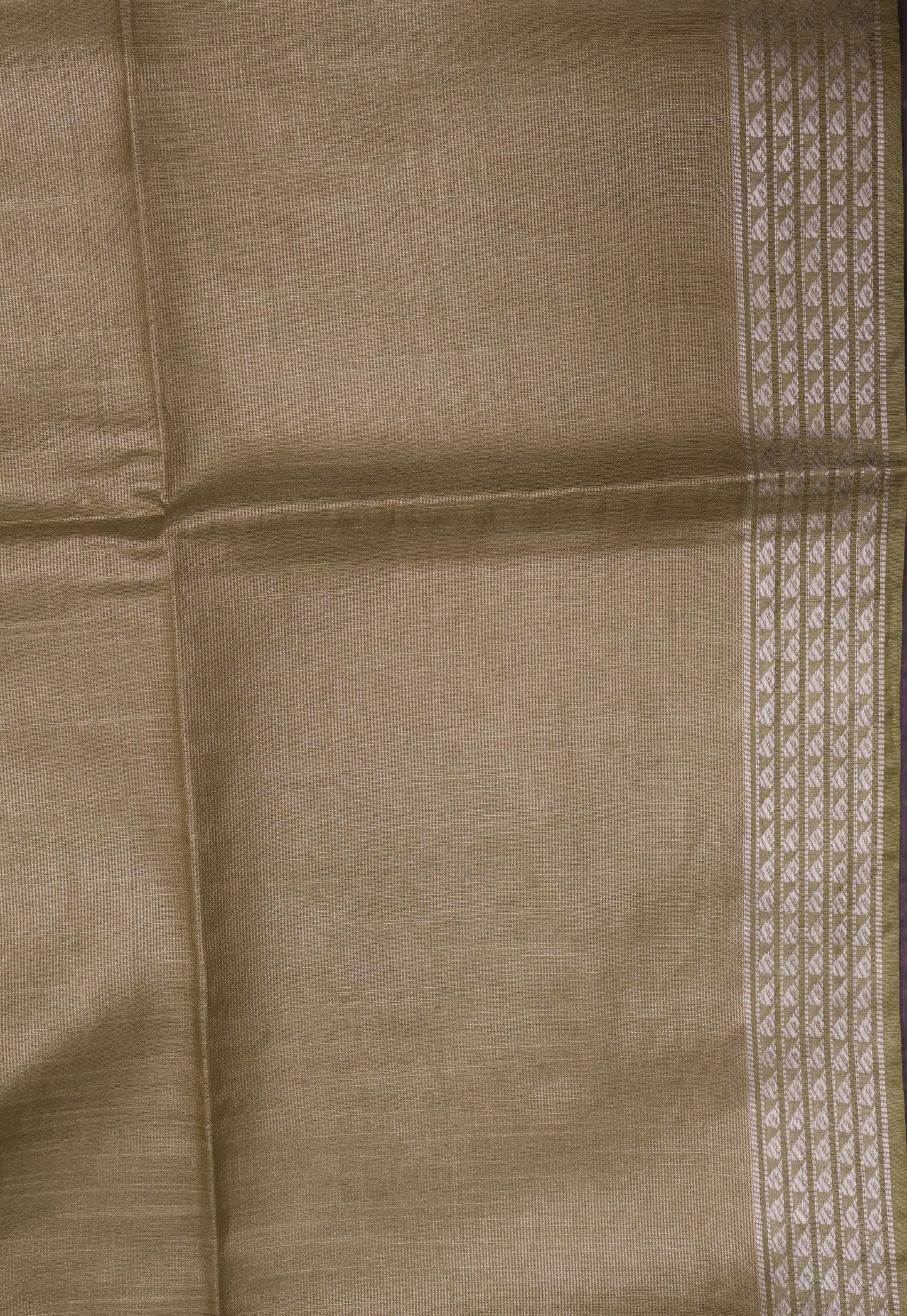 Tissue Linen Saree - Lt Olive Green Small Triangle Border