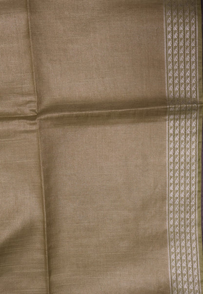 Tissue Linen Saree - Lt Olive Green Small Triangle Border