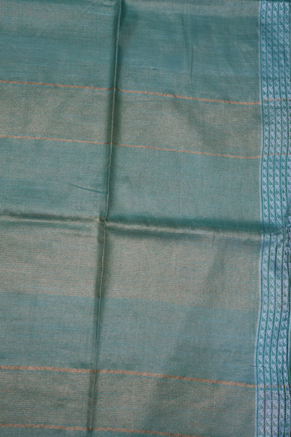 Tissue Linen Saree - Teal Green Small Triangle Border