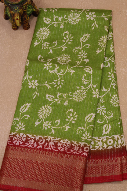 Dola Silk Saree Zari Lines-Olive Green