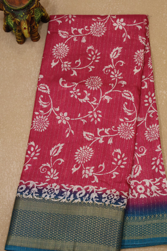 Dola Silk Saree Zari Lines-Pink