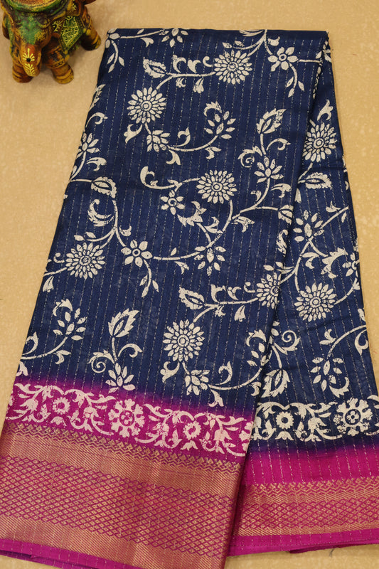Dola Silk Saree Zari Lines-Peacock Blue