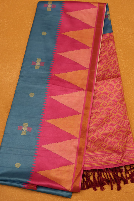 Semi Tussar Saree -Peacock Blue