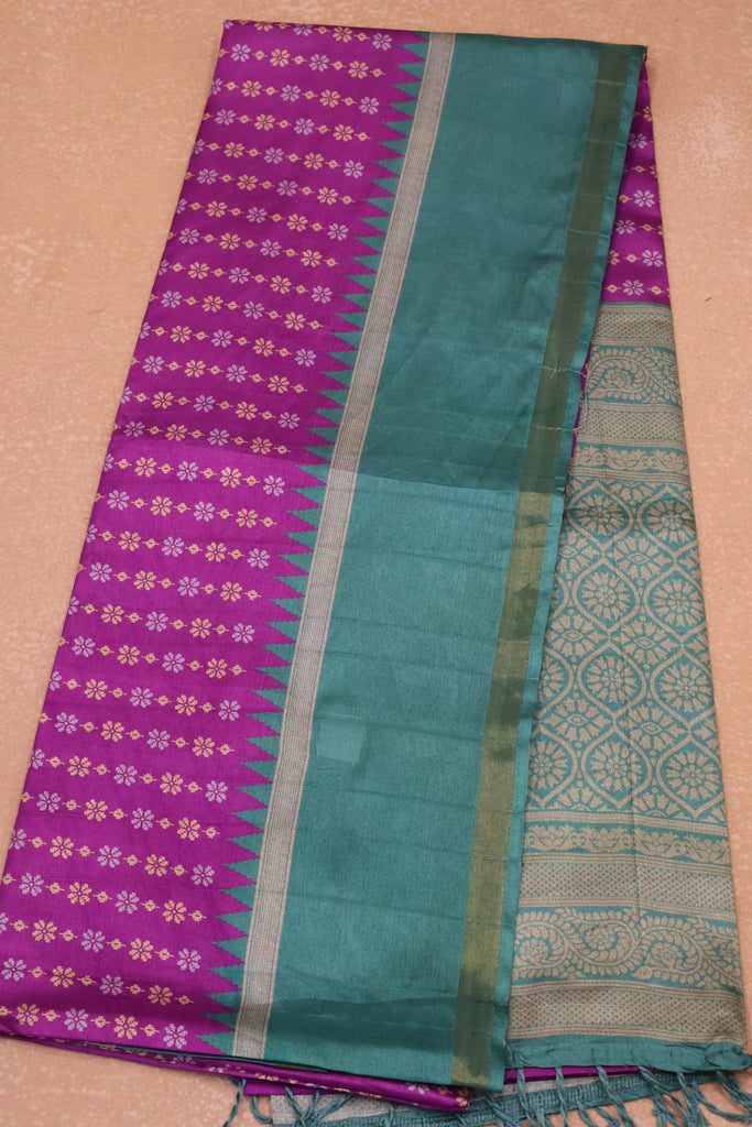 Semi Tussar Saree Floral -Purple