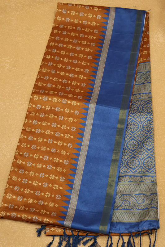 Semi Tussar Saree Floral -Dark Beige