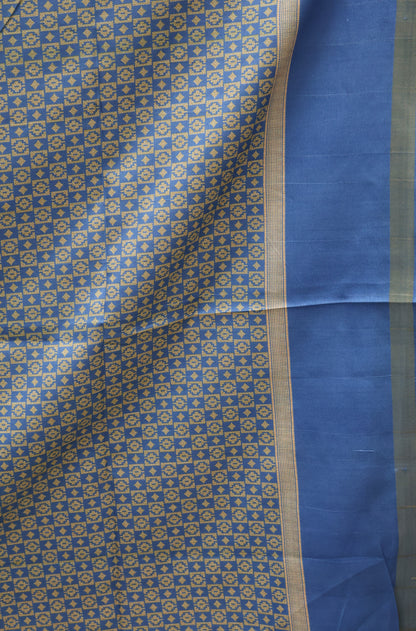 Semi Tussar Saree Floral -Dark Beige