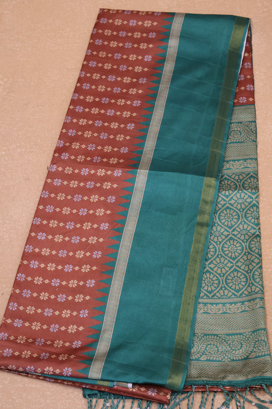 Semi Tussar Saree Floral -Choco Brown