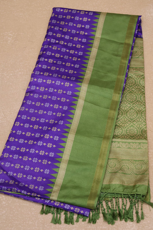 Semi Tussar Saree Floral - Ink Blue