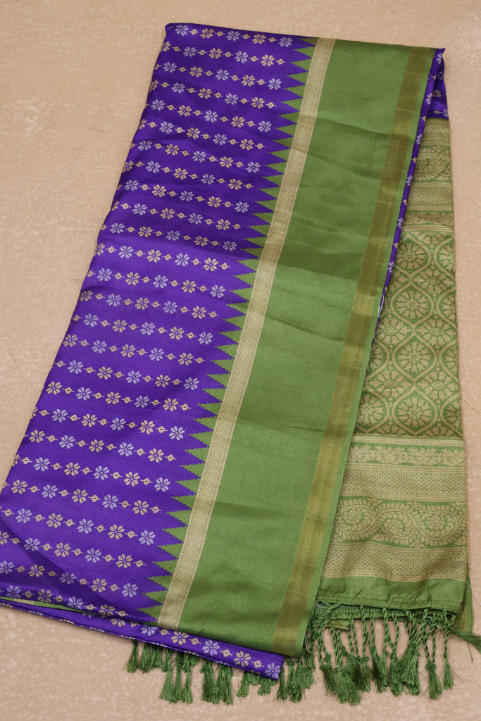 Semi Tussar Saree Floral - Ink Blue