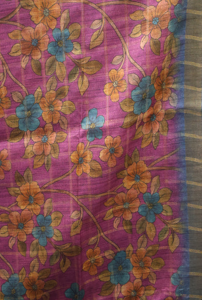 Art Tussar Saree -Blue Zari Checks