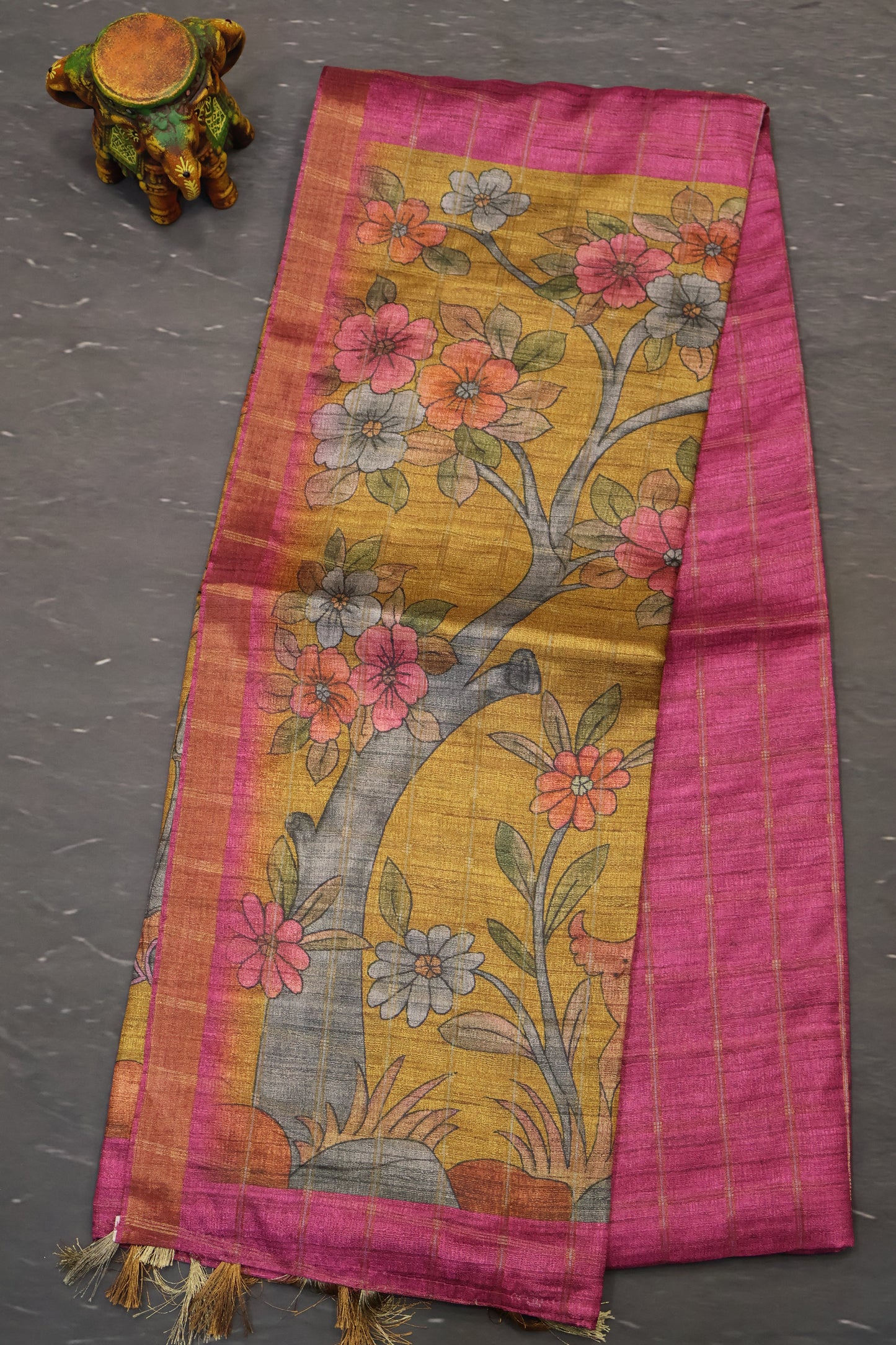 Art Tussar Saree -Purple Zari Checks