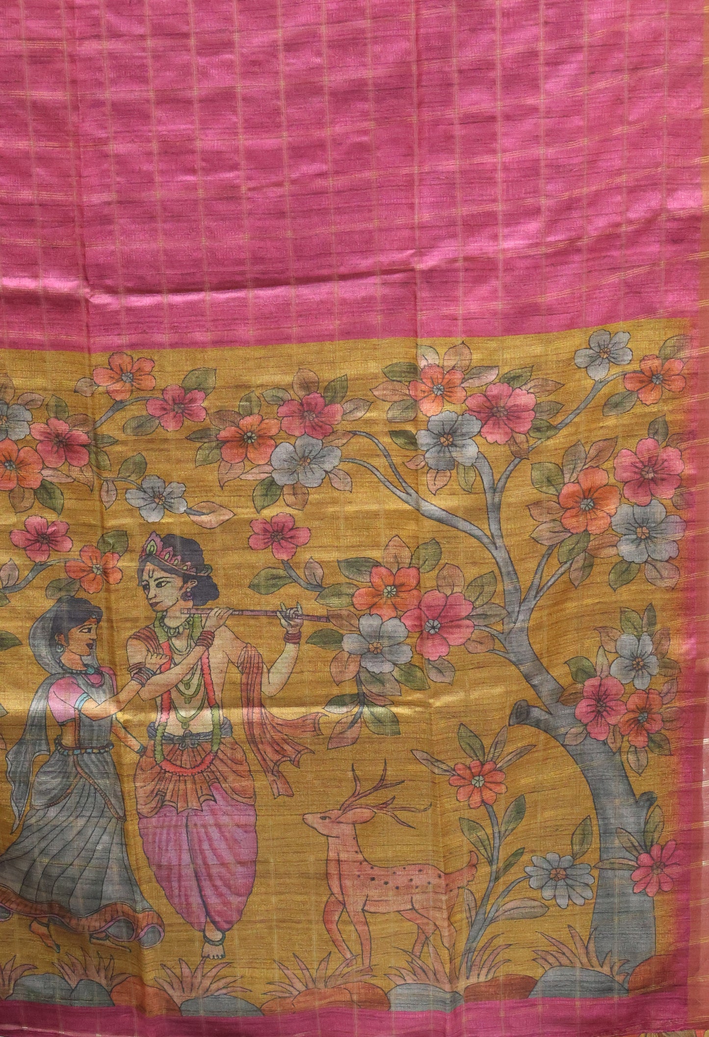 Art Tussar Saree -Purple Zari Checks